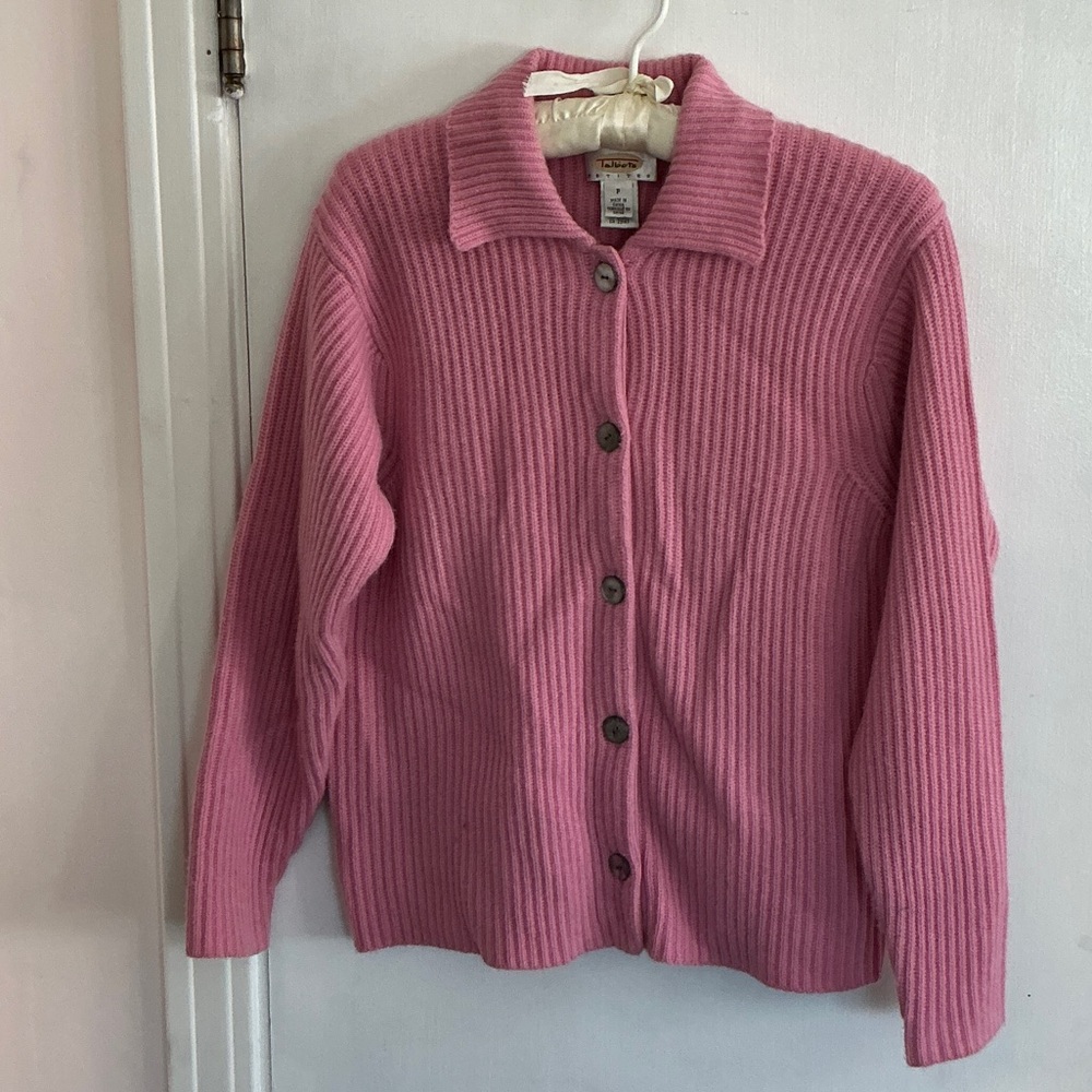 Talbots Pink Ribbed Cardigan Button Front Cashmere Sweater Sz P